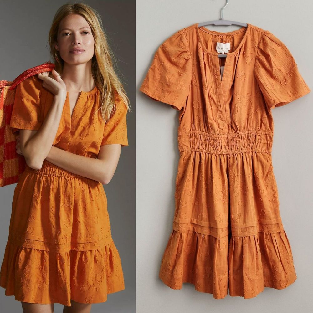 NWT Anthropologie Somerset Texture Cotton Mini Dress in Gold - Size XS